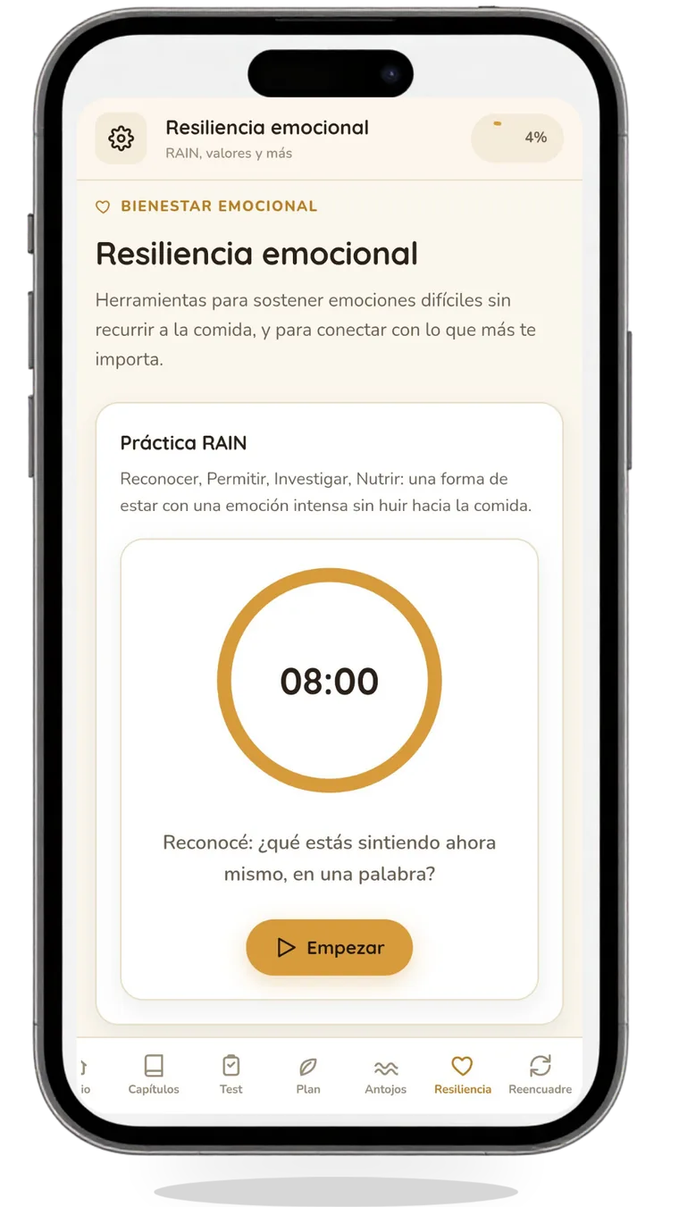 Pantalla de la app con un ejercicio guiado paso a paso